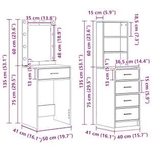 Kosmetický stůl 2 pcs Šedá 50 x 41 x 135 cm Kompozitní dřevo - obrázek 14