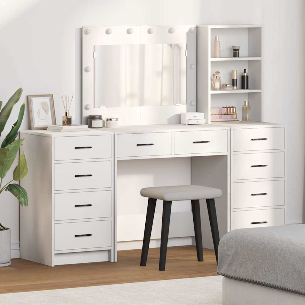 vidaXL Masă de Machiaj 3 pcs Alb 40 x 41 x 135 cm Lemn compozit