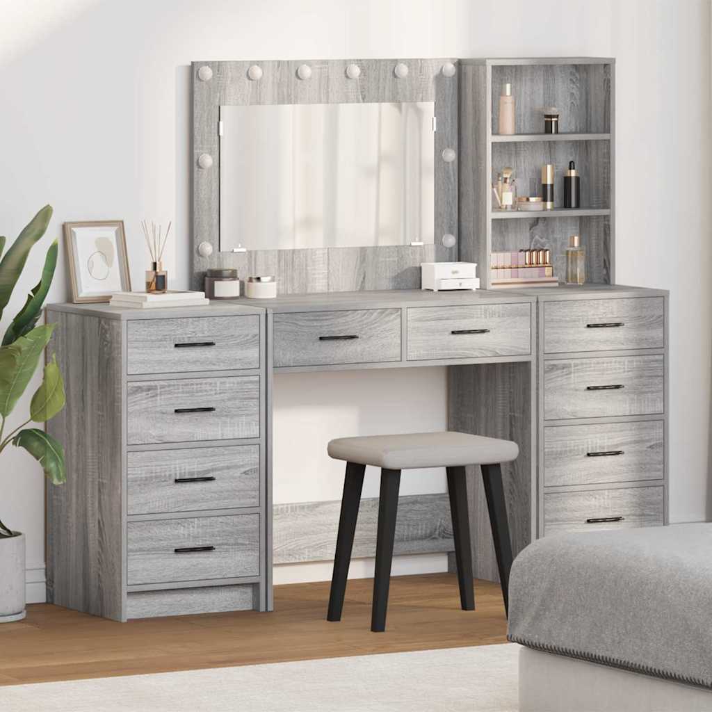 vidaXL Schminktisch 3 pcs Grau 40 x 41 x 135 cm Holzwerkstoff