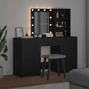 Kosmetický stůl 3 pcs Černá 40 x 41 x 135 cm Kompozitní dřevo - obrázek 4