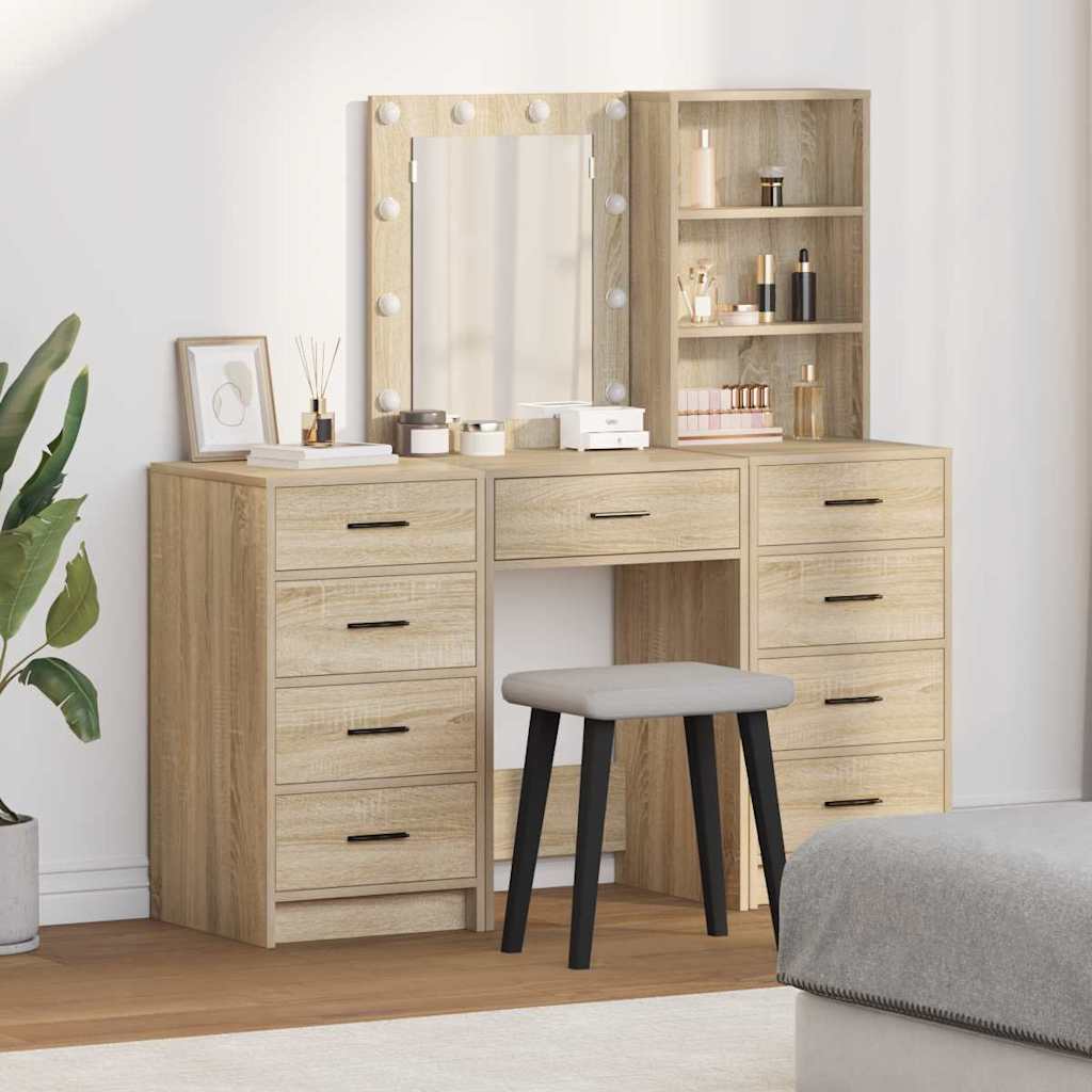 vidaXL Schminktisch 3 pcs Braun 40 x 41 x 135 cm Holzwerkstoff