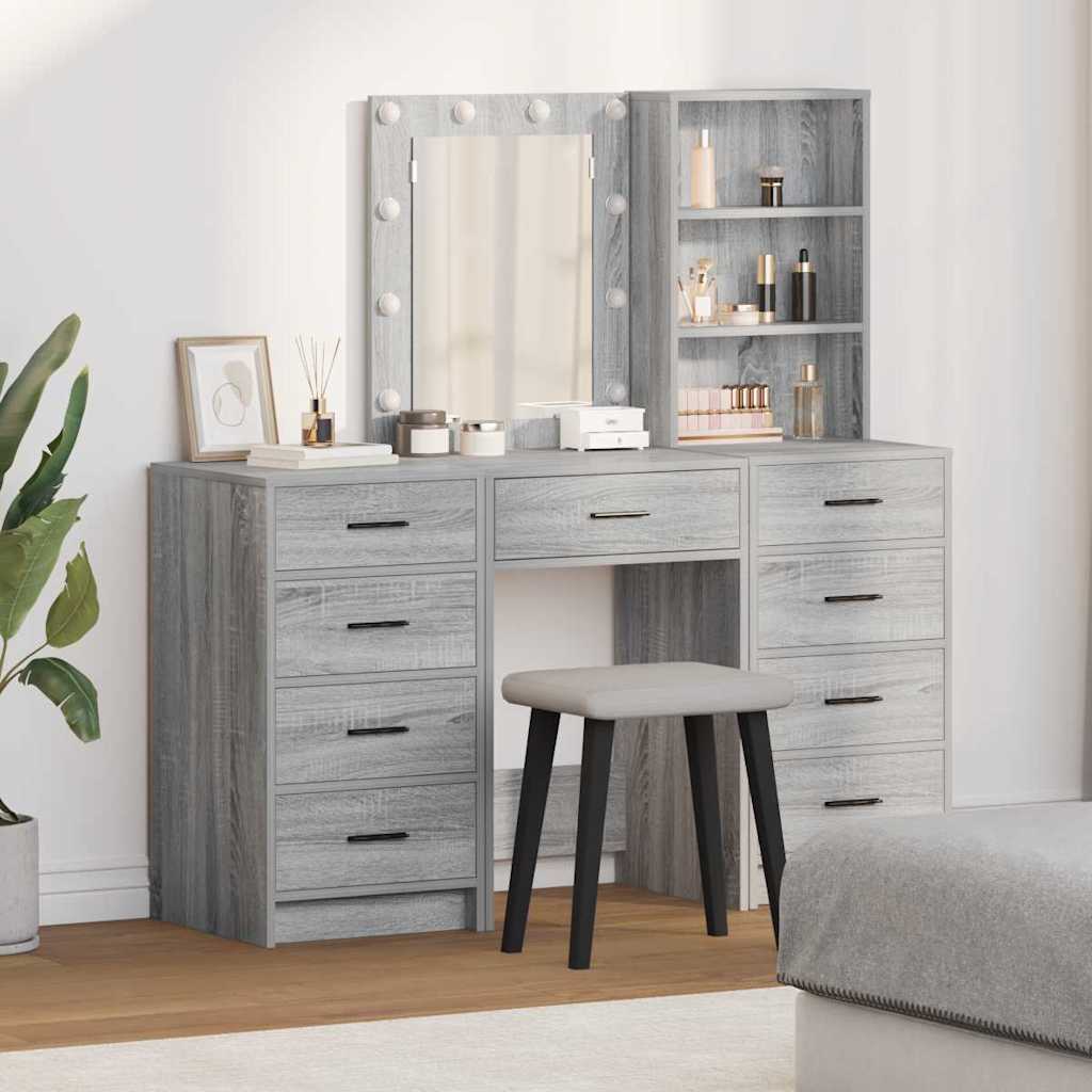 vidaXL Schminktisch 3 pcs Grau 40 x 41 x 135 cm Holzwerkstoff