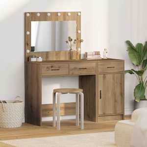 Toaletna mizica z zrcalnimi lučmi 2 pcs Rjava Konstruiran les