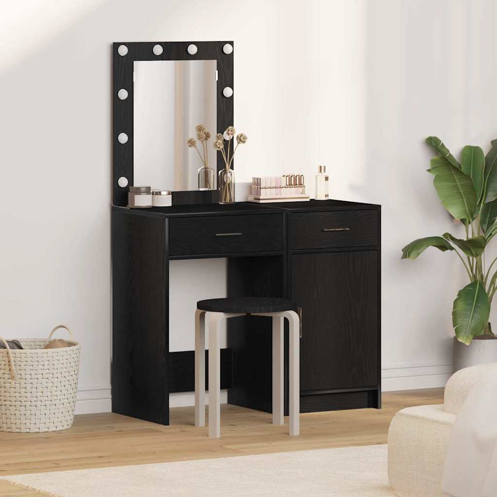 Set de tocador 2 piezas con luz LED madera ingeniería negro