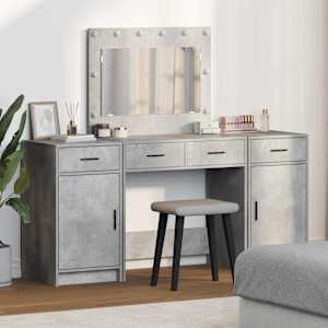 Toaletna mizica z zrcalnimi lučmi 3 pcs Siva Konstruiran les