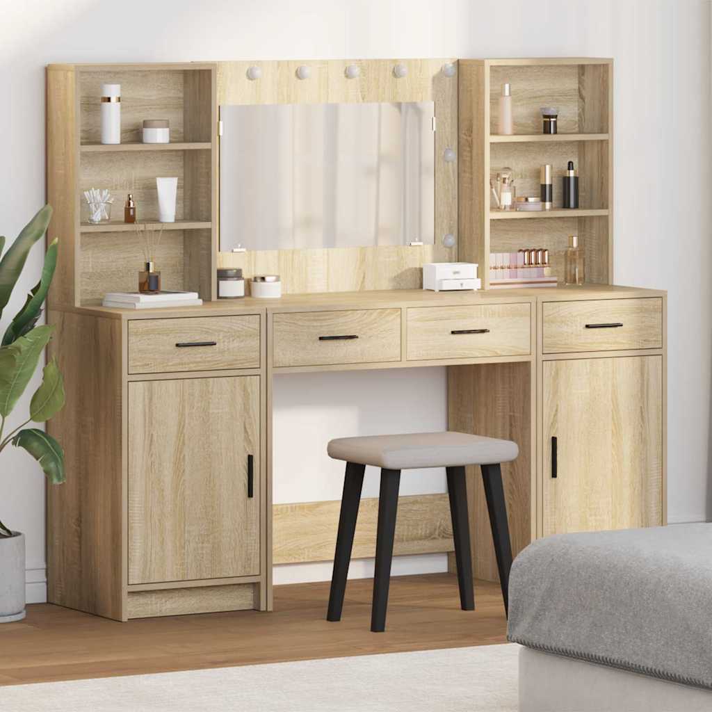 vidaXL Schminktisch Set mit Tür 3 pcs Sonoma-Eiche 78,5 x 41 x 135 cm