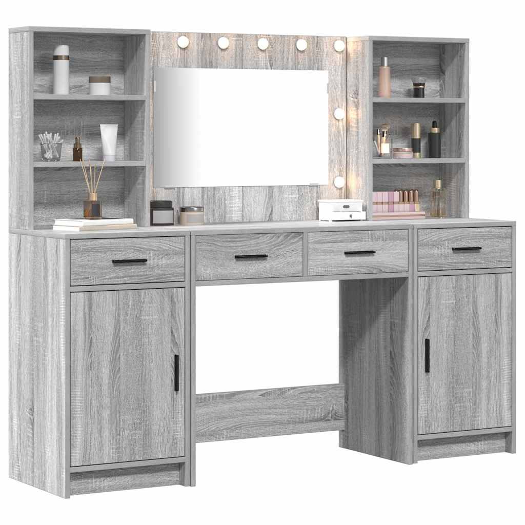 vidaXL Toilettafel Set met lade 3 pcs Grijs sonoma 78.5 x 41 x 135 cm