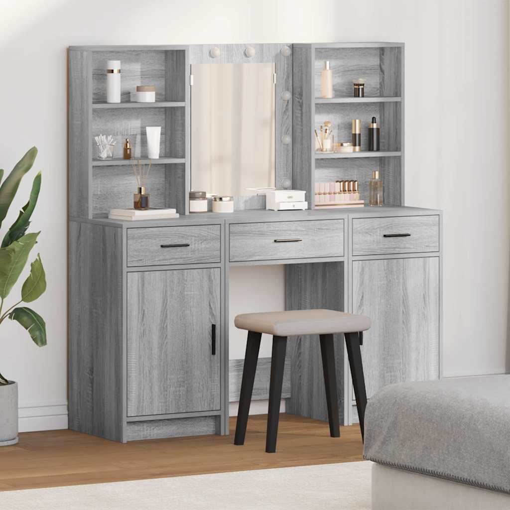 vidaXL Schminktisch Set mit Regal 3 pcs Grau Sonoma 50 x 41 x 135 cm