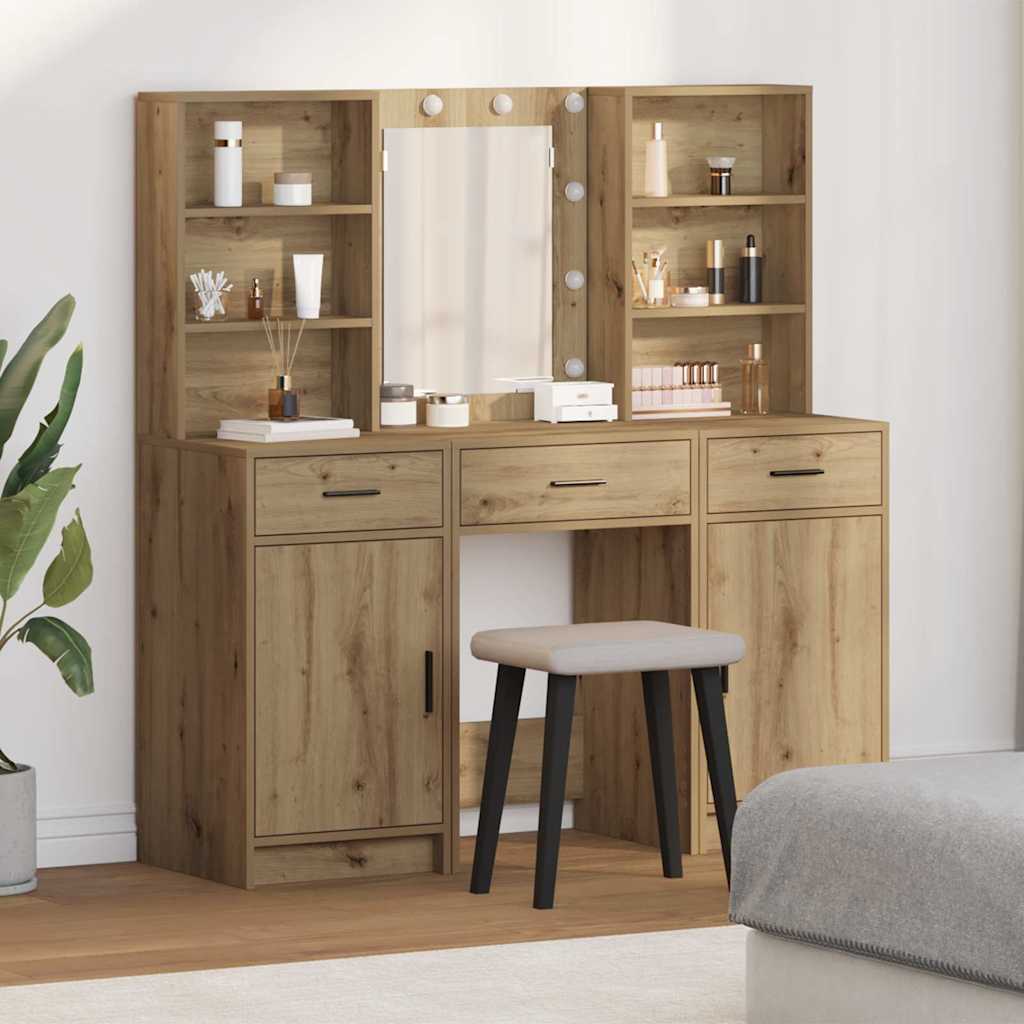 vidaXL Schminktisch Set mit Regal 3 pcs Artisan-Eiche 50 x 41 x 135 cm