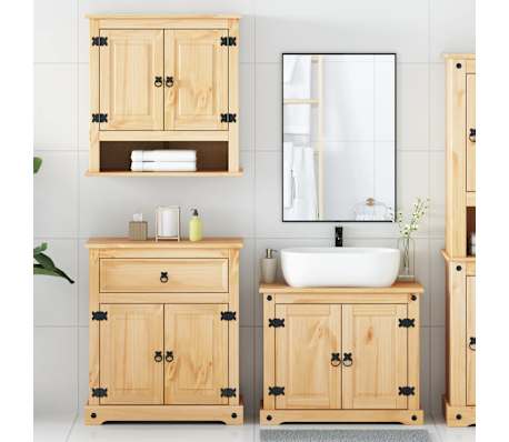 vidaXL 3-tlg. Badm&ouml;bel-Set CoronaMassivholz Kiefer