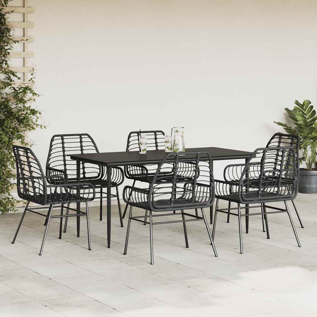 vidaXL 7-delige Tuinset poly rattan glas zwart