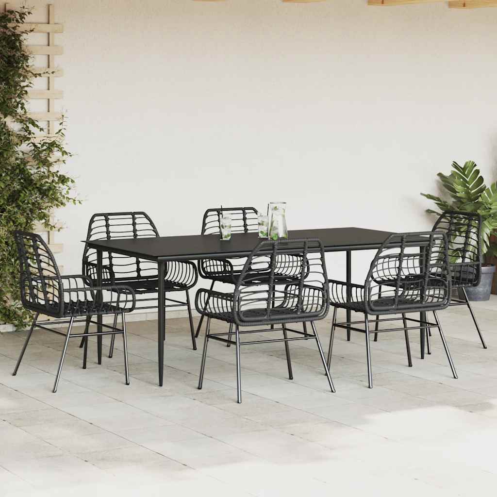 vidaXL 7-delige Tuinset poly rattan glas zwart