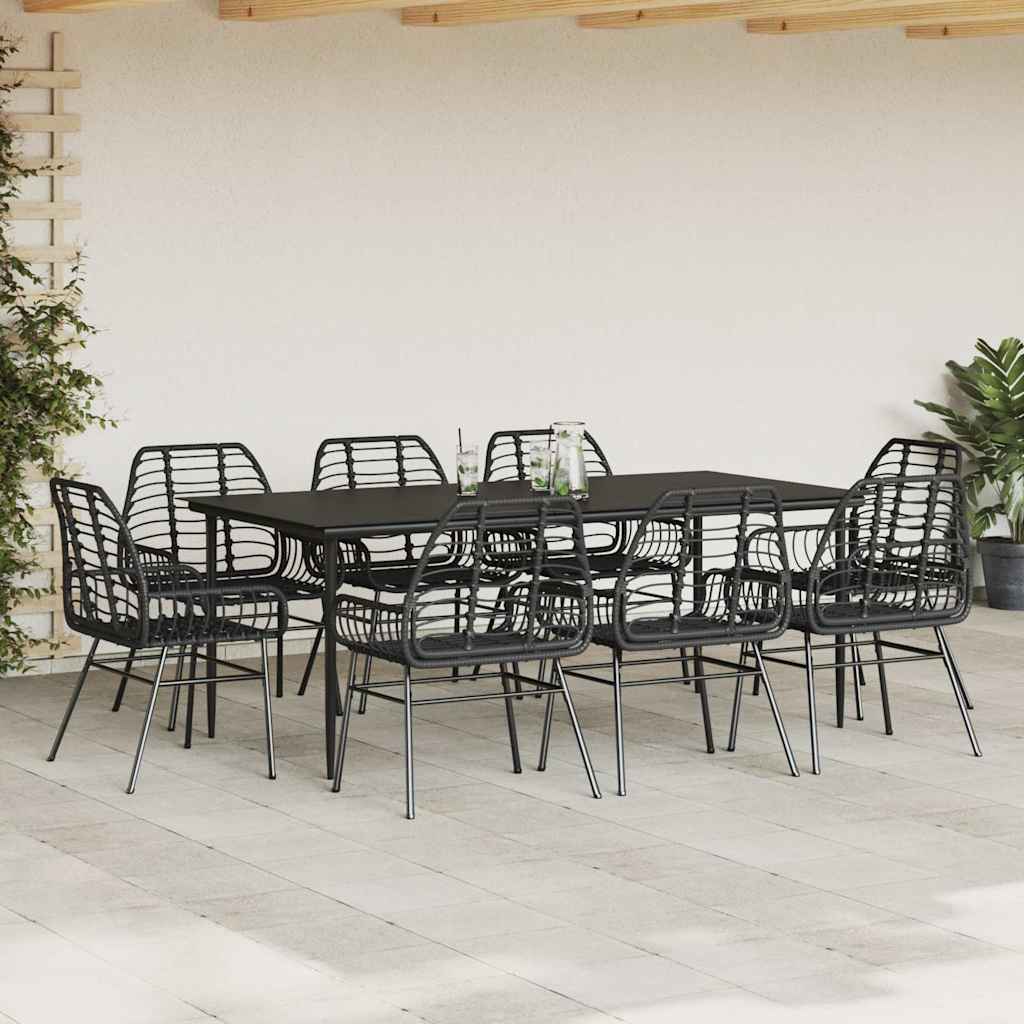 vidaXL 9-delige Tuinset poly rattan glas zwart