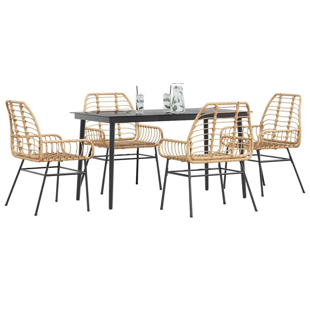 5 Piece Garden Dining Set Brown Poly Rattan Glass