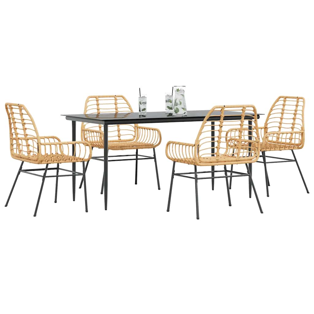 vidaXL Set de sufragerie de grădină 5 piese sticlă maro din poli ratan