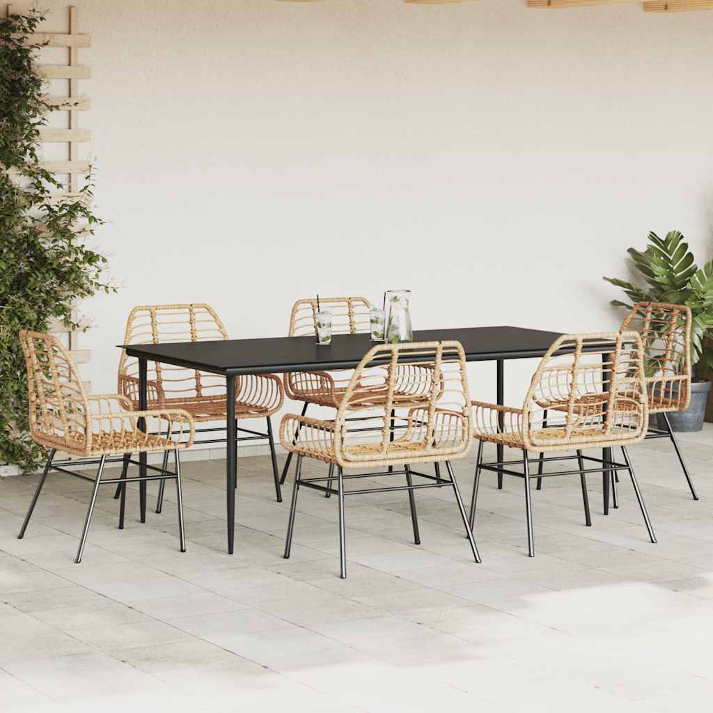 vidaXL 7-delige Tuinset poly rattan glas bruin