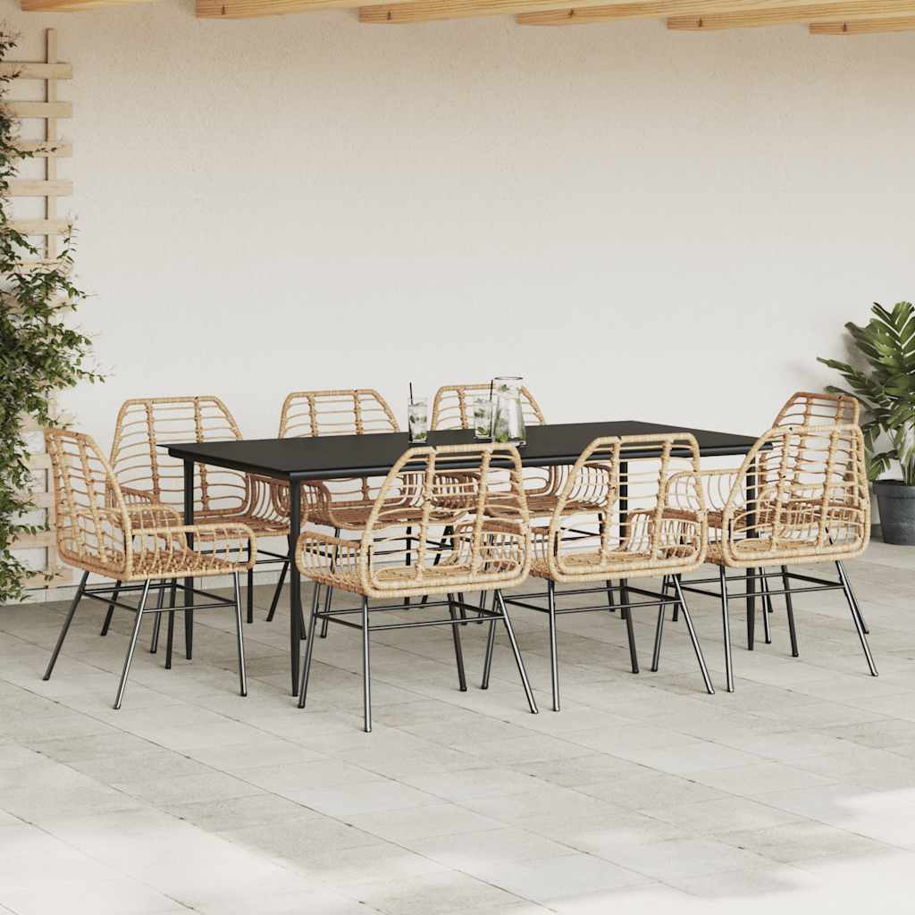 vidaXL 9-delige Tuinset poly rattan glas bruin