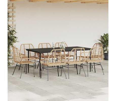 vidaXL 9-delige Tuinset poly rattan glas bruin