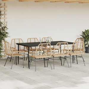 vidaXL 9-delige Tuinset poly rattan glas bruin