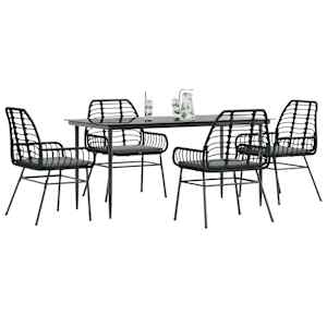 Vrtna jedilna garnitura 5-delna z blazinami črn poli ratan