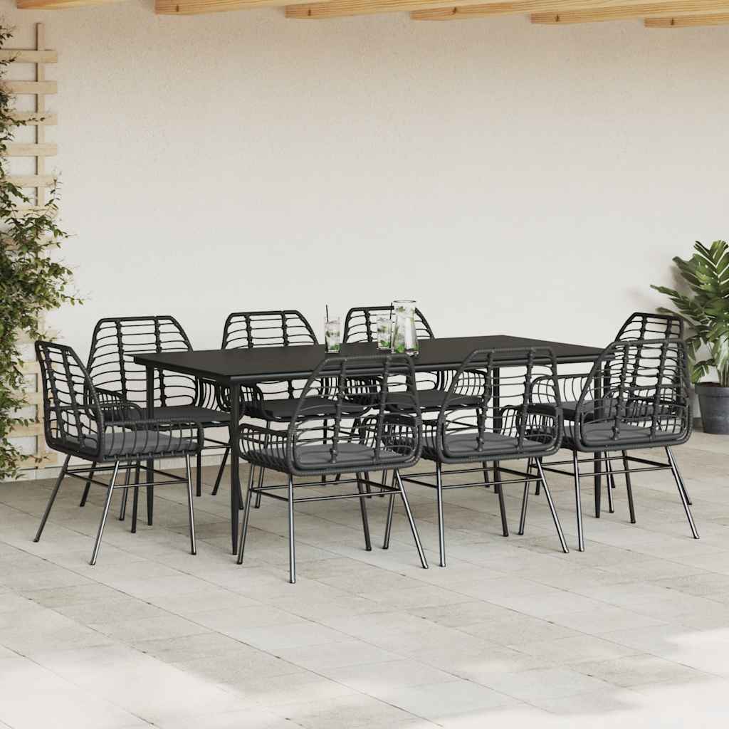 vidaXL 9-delige Tuinset met kussens poly rattan glas zwart afbeelding