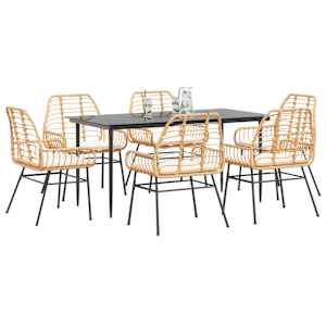 Vrtna jedilna garnitura 7-delna z blazinami rjav PE ratan