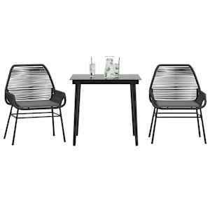 Vrtna jedilna garnitura 3-delna z blazinami črn poli ratan