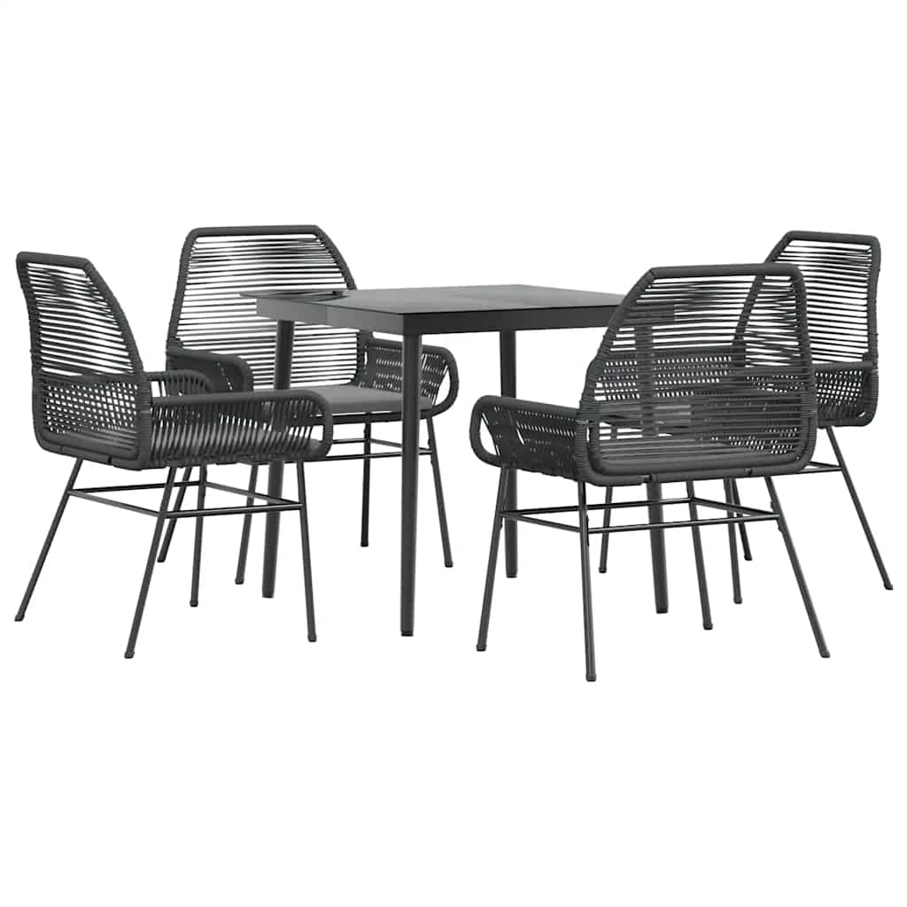 Thumbnail - vidaXL 5-tlg. Garten-Essgruppe mit Kissen Schwarz Poly Rattan Glas