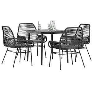 Vrtna jedilna garnitura 5-delna z blazinami črn poli ratan