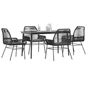 Vrtna jedilna garnitura 5-delna z blazinami črn poli ratan