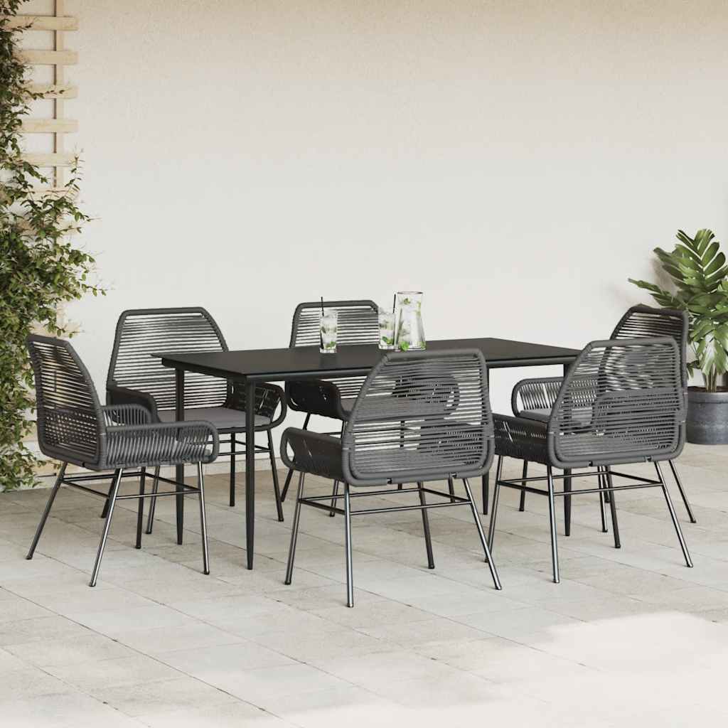 vidaXL 7-delige Tuinset met kussens poly rattan glas zwart afbeelding