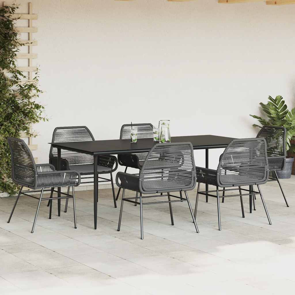 vidaXL 7-delige Tuinset met kussens poly rattan glas zwart afbeelding