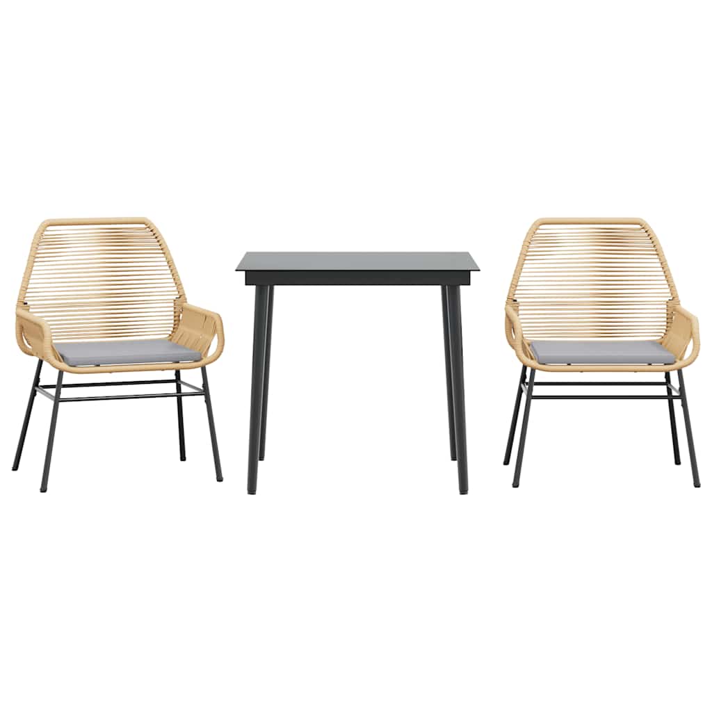 vidaXL 3dílný zahradní jídelní set s poduškami hnědý polyratan sklo