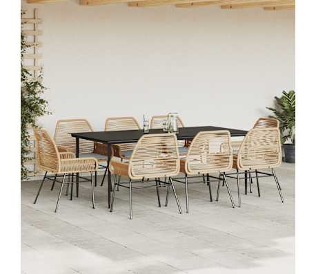 vidaXL 9-tlg. Garten-Essgruppe mit Kissen Braun Poly Rattan Glas