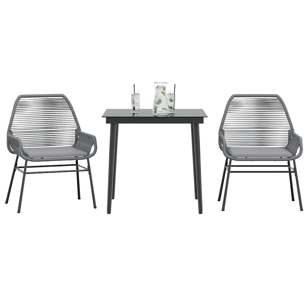 TopSellers-Garden Dining Set - 3 Piece Grey Poly Rattan with Cushions