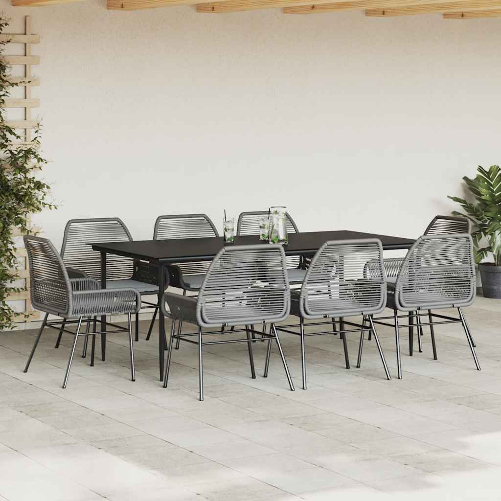 vidaXL 9-delige Tuinset met kussens poly rattan glas grijs afbeelding