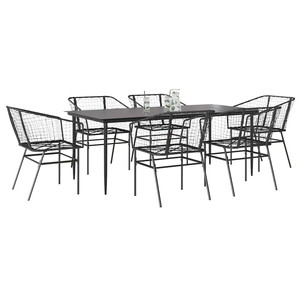 vidaXL 7-delige Tuinset poly rattan glas zwart