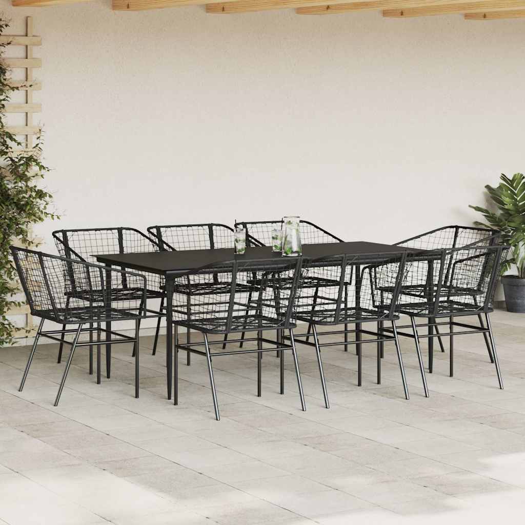 vidaXL 9-delige Tuinset poly rattan glas zwart afbeelding