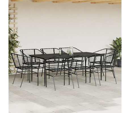 vidaXL 9-teiliges Garten-Esszimmerset aus schwarzem Polyrattanglas