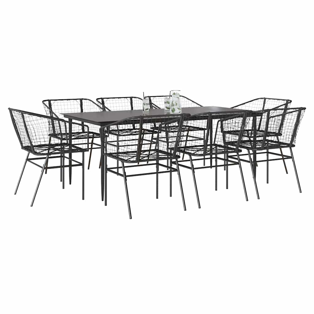 vidaXL 9-delige Tuinset poly rattan glas zwart