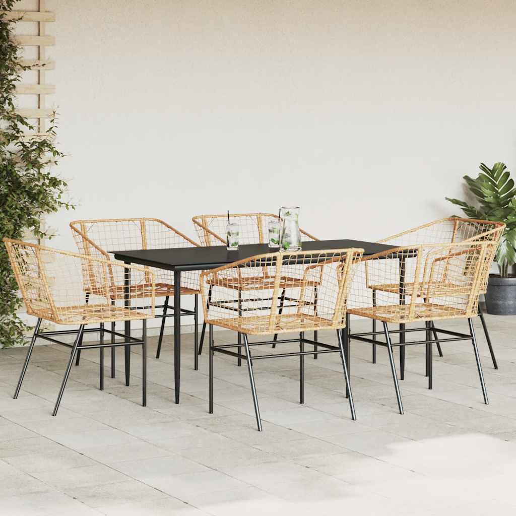 vidaXL 7-delige Tuinset poly rattan glas bruin afbeelding