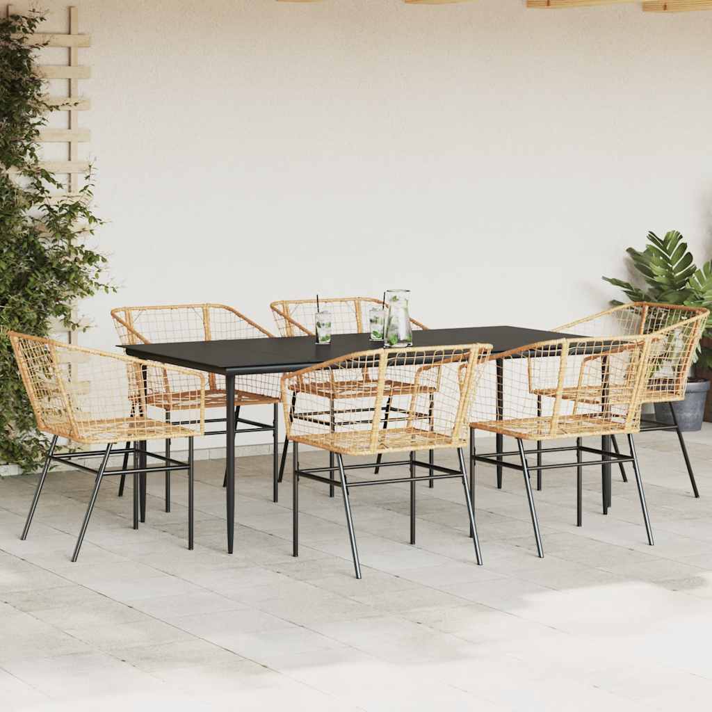 vidaXL 7-delige Tuinset poly rattan glas bruin