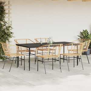 vidaXL Ensemble &agrave; manger jardin 7pcs marron rpoly otin verre