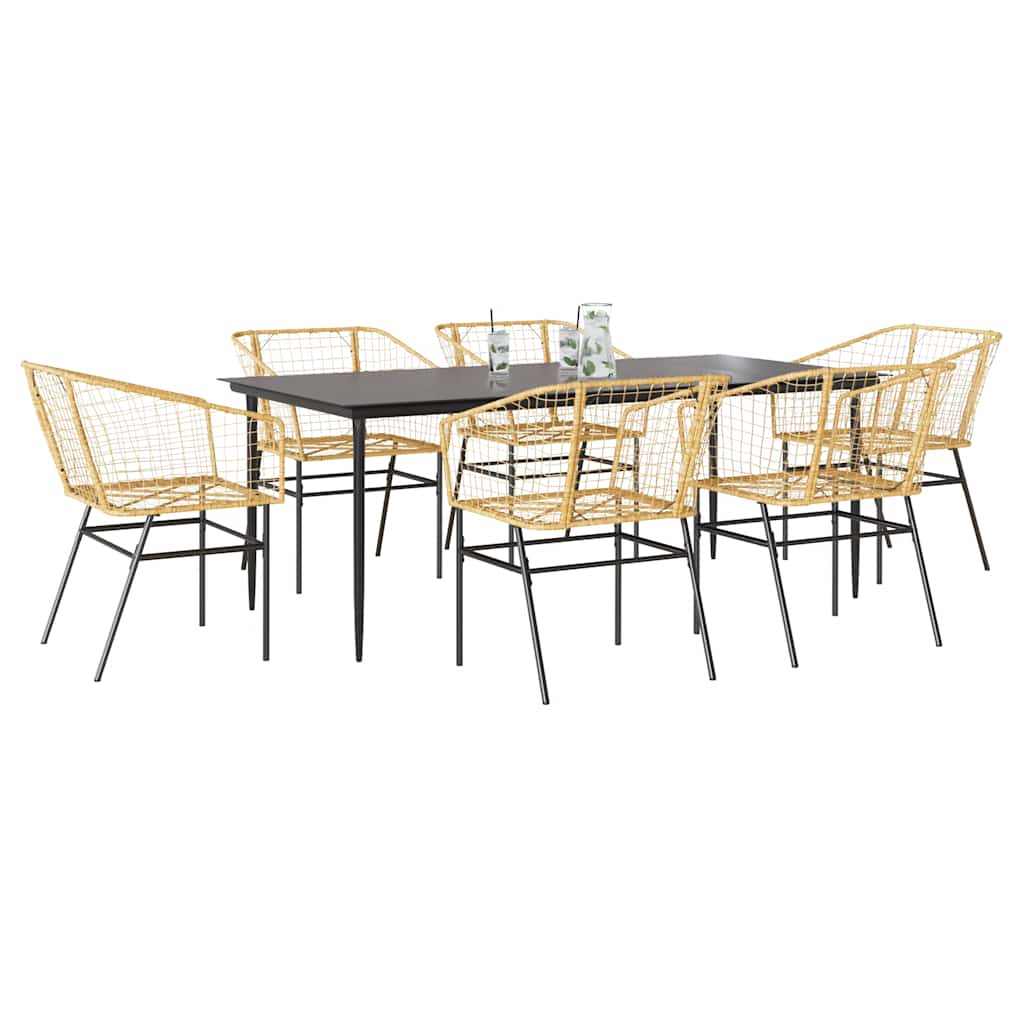 vidaXL 7-delige Tuinset poly rattan glas bruin