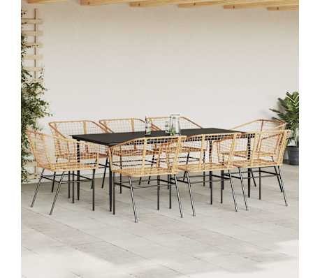 vidaXL 9-teiliges Garten-Esszimmerset Braunes Polyrattanglas