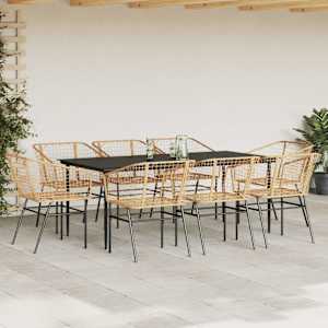 vidaXL 9-teiliges Garten-Esszimmerset Braunes Polyrattanglas