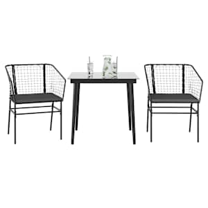 Vrtna jedilna garnitura 3-delna z blazinami črn poli ratan