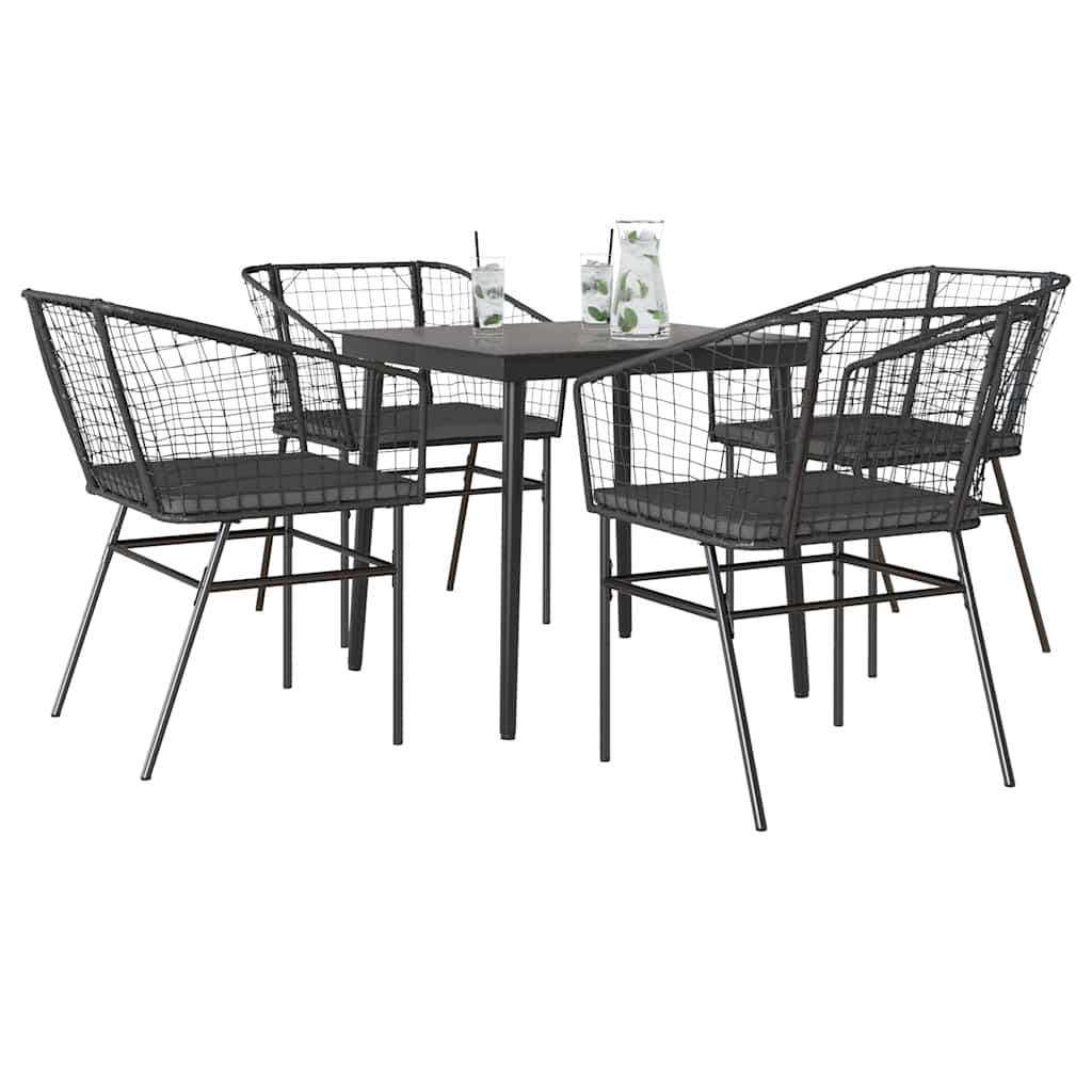 vidaXL Set de sufragerie de grădină 5 piese neagră Sticlă Poly Rattan