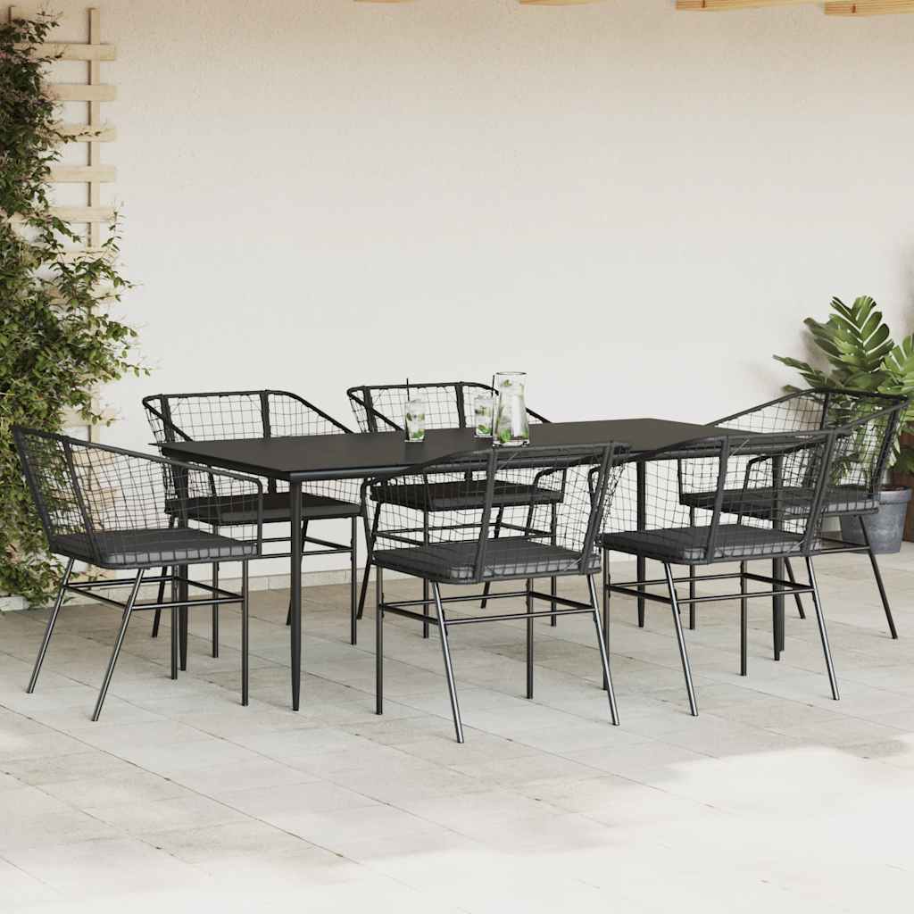 vidaXL 7-delige Tuinset met kussens poly rattan glas zwart afbeelding
