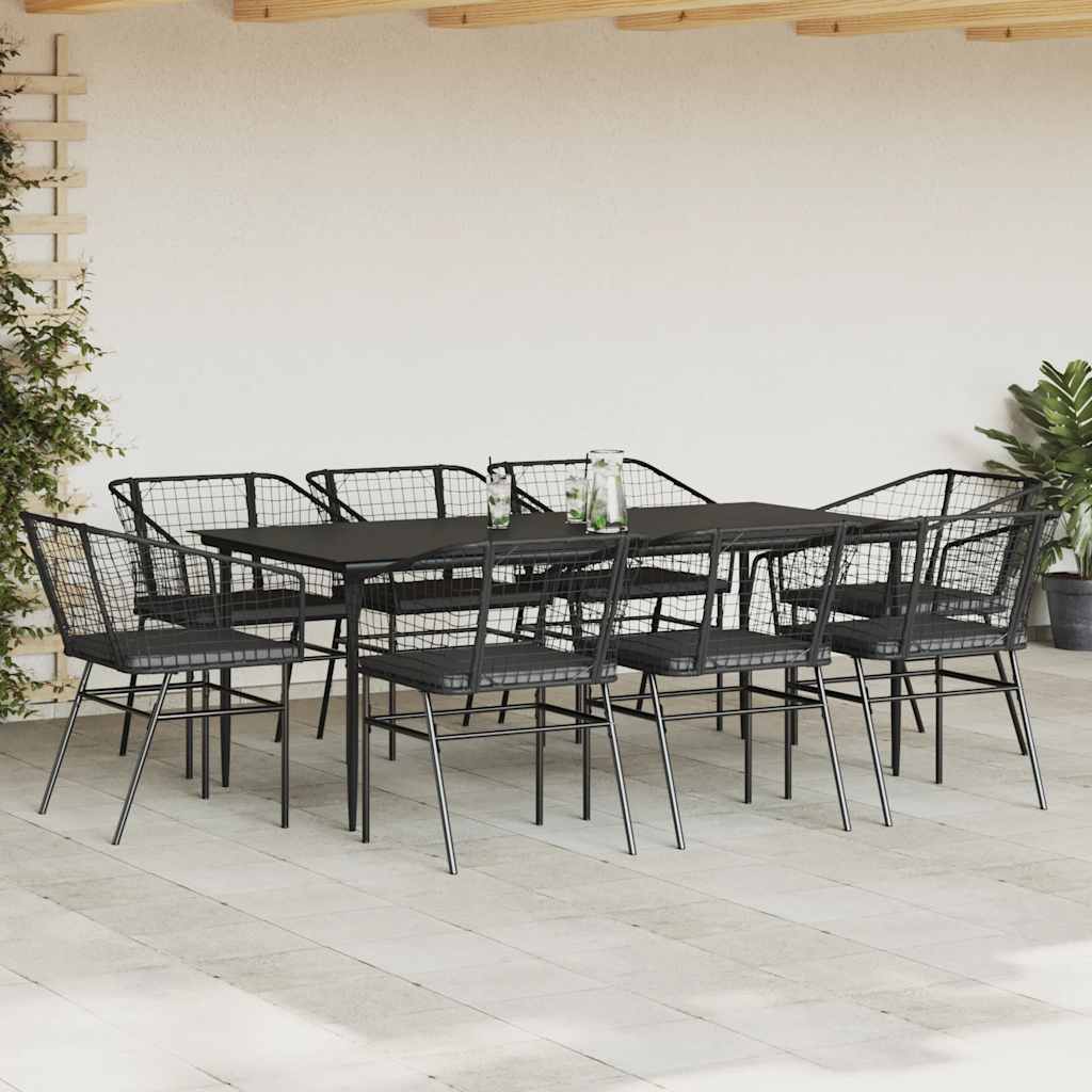 vidaXL 9-delige Tuinset met kussens poly rattan glas zwart afbeelding
